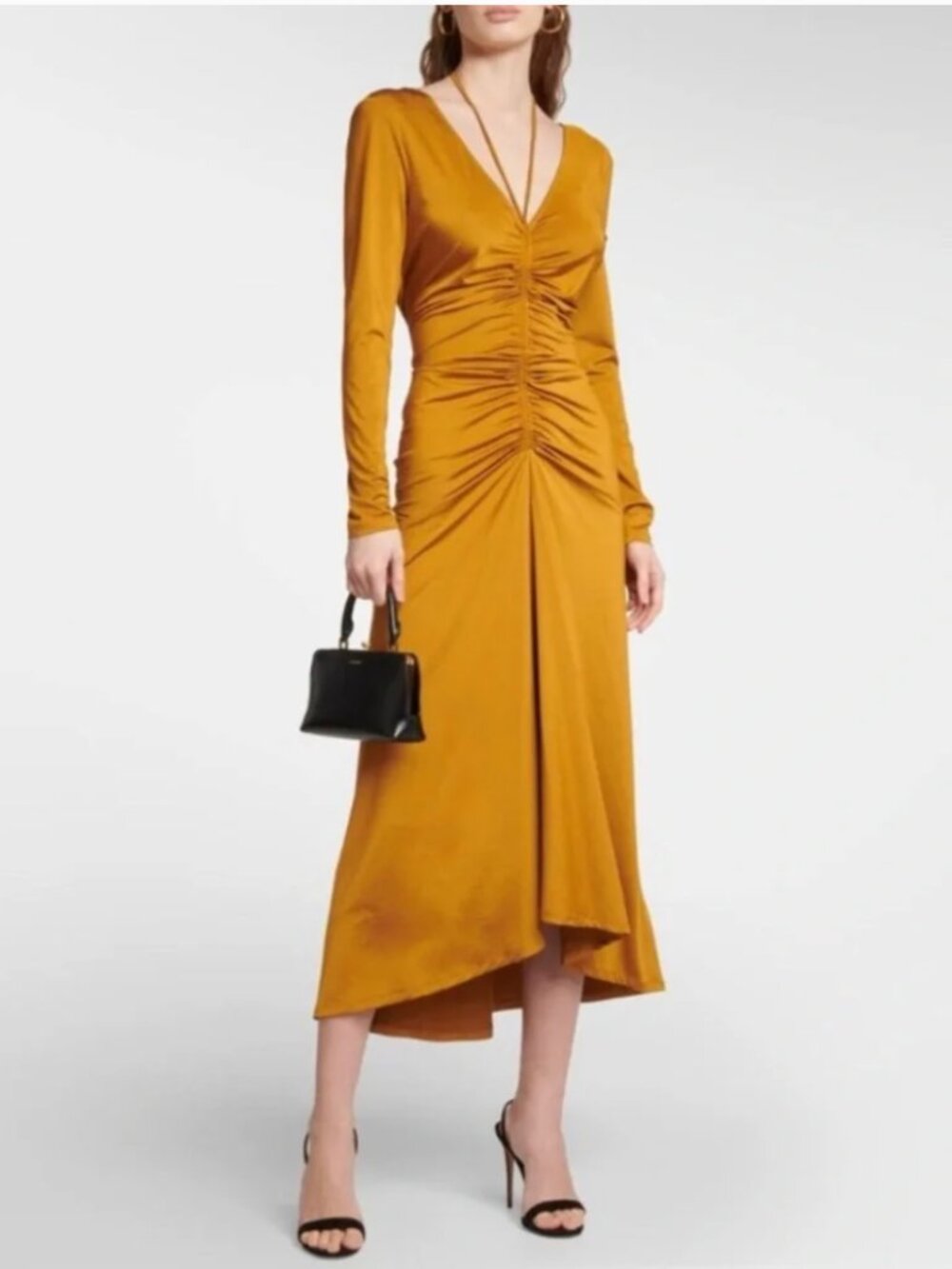Veronica Beard Gilbert Ruched Midi Dress Antique Gold 2 (New)